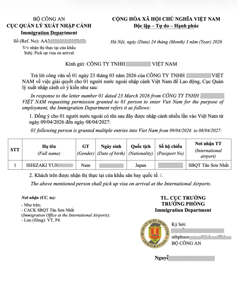 công văn chấp thuận nhập cảnh